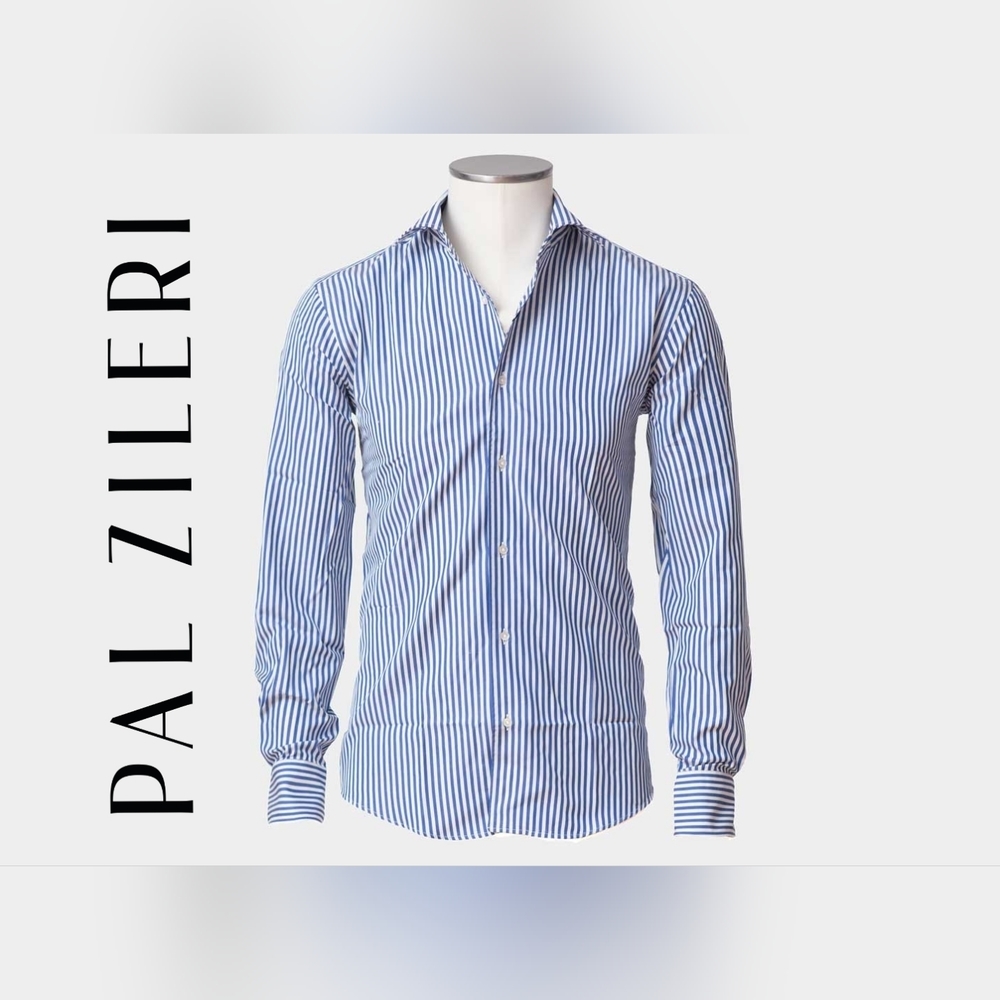 Pal Zileri Shirt Blue Stripe Dress Shirt Button-Up 40 15¼